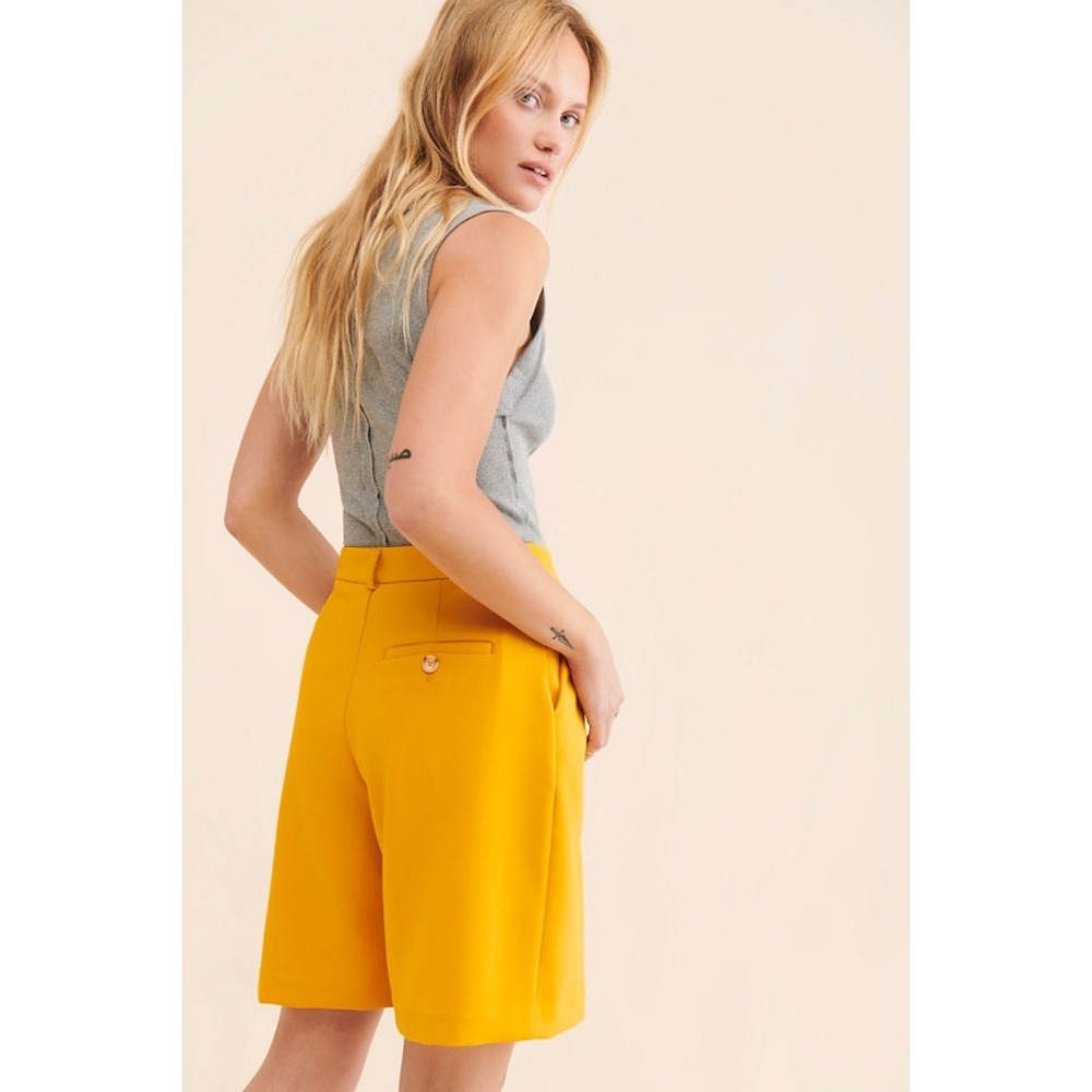 Maeve Anthropologie Marigold Yellow Pleated High Waist Shorts Womens Size 00